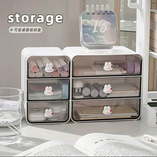 Desktop transparent drawer-type storage box, suitable for st