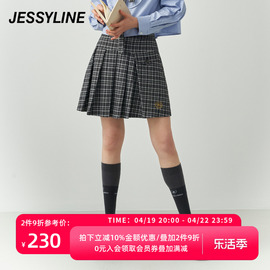 杰茜莱格子a字半身裙女装春秋季学院风JK高腰短裙jessyline