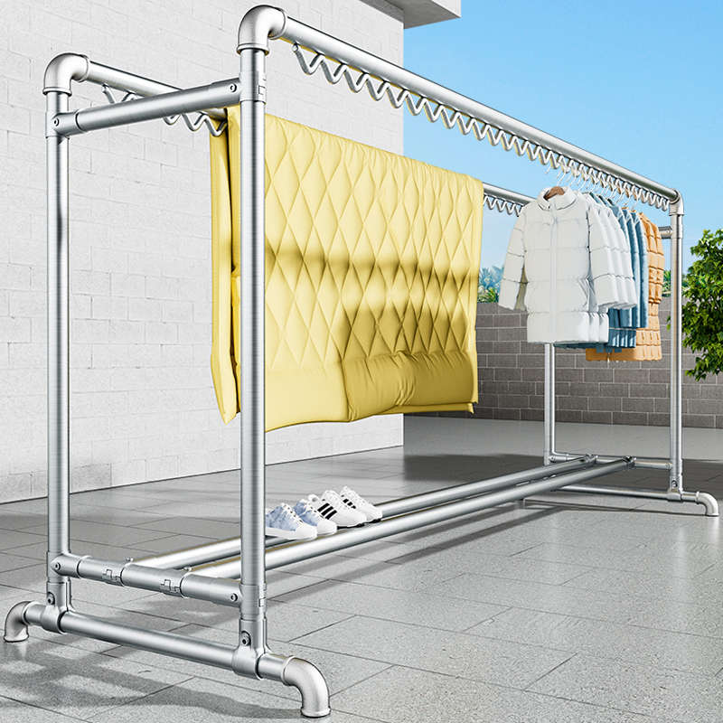 晾衣架阳台晾被加厚双杆衣帽架室外晾晒衣杆落地钢管简易衣架子