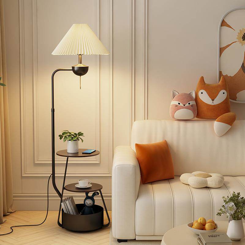奶油风边几落地灯客厅沙发置物摆件灯卧室床头柜一体台灯无线充电