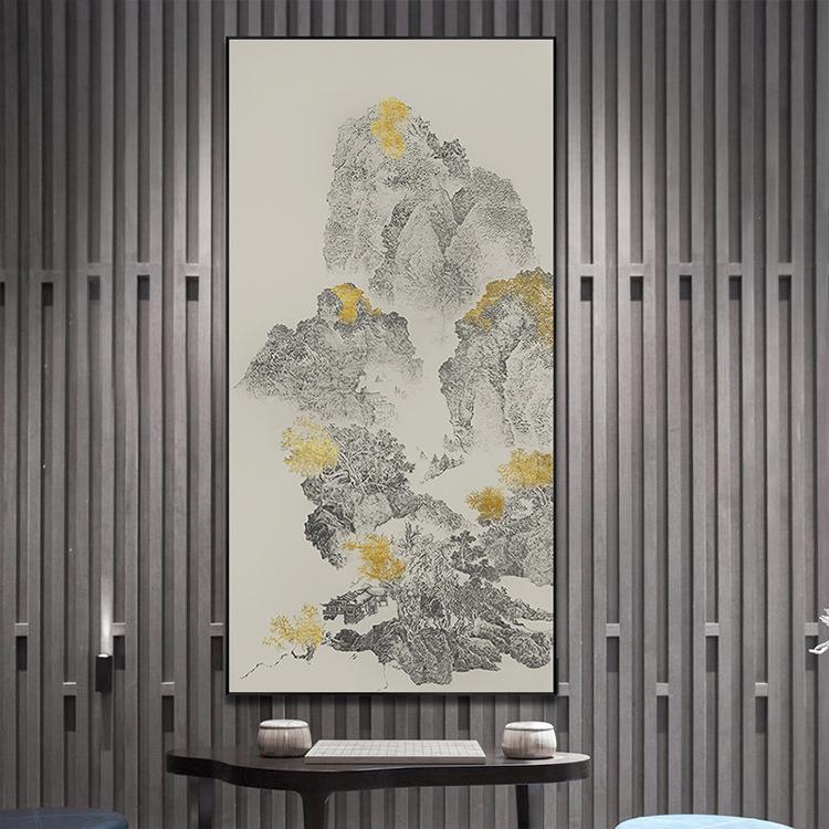 新中式装饰酒竖店客房大版挂画设计师幅画石鸟图客YFO厅画玄关抽