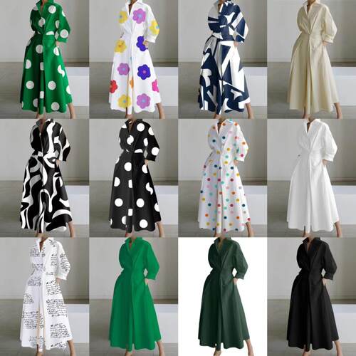 Dress collar, long sleeved shirt, elastic waist, big swing