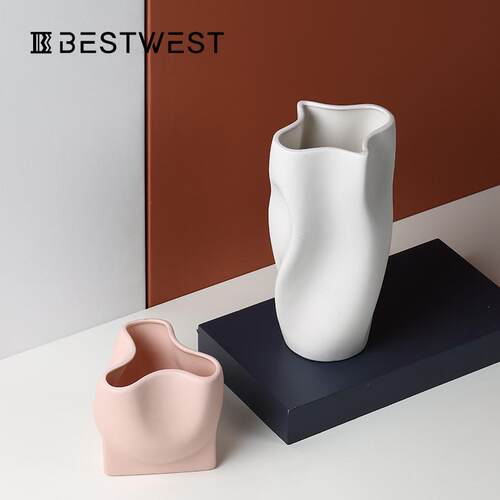 Best west 北欧ins风简约不规则陶瓷插花瓶摆件家居装饰客厅花器