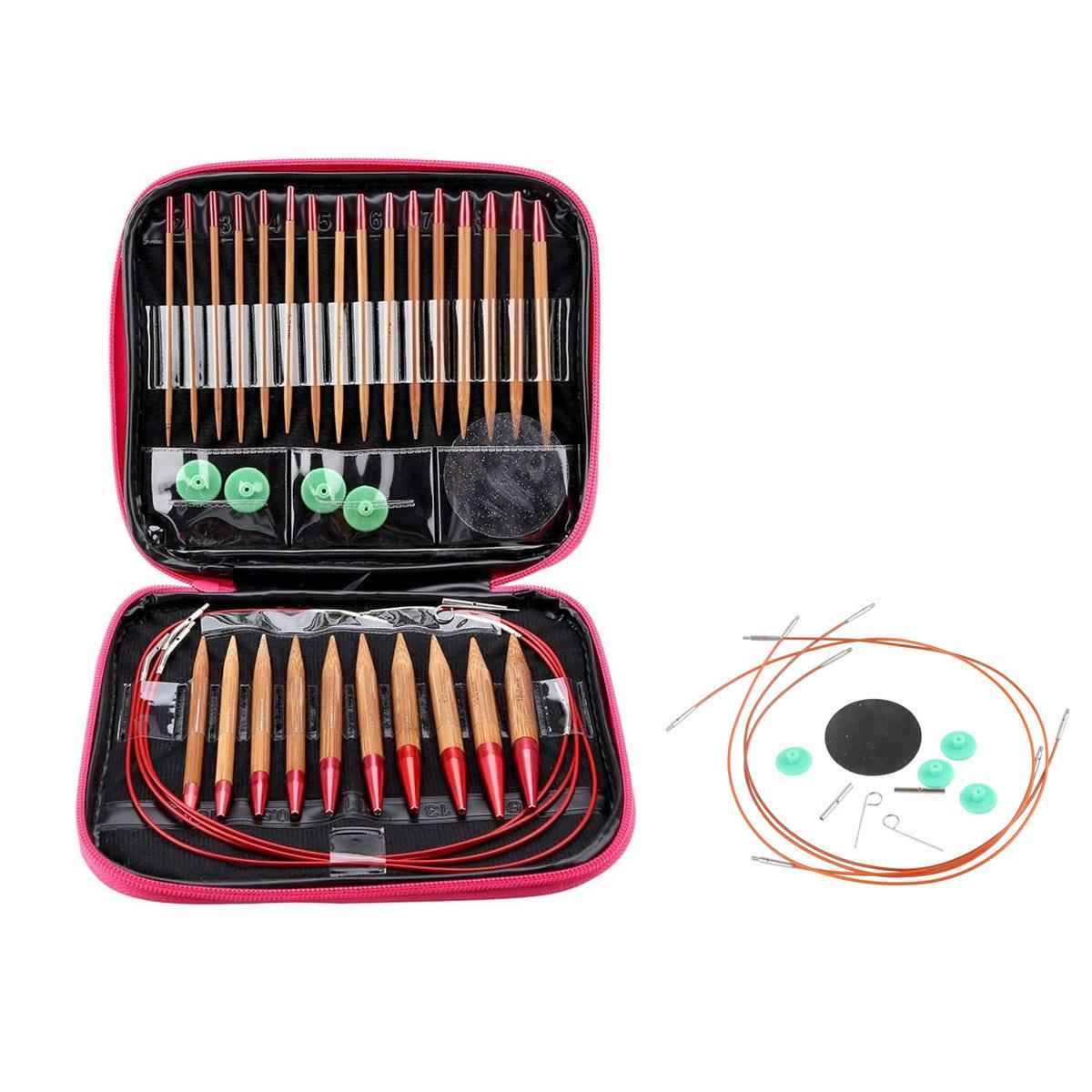 高档可拆卸换绳环形针碳化竹环形针13付/套榉木法式刺绣钩针