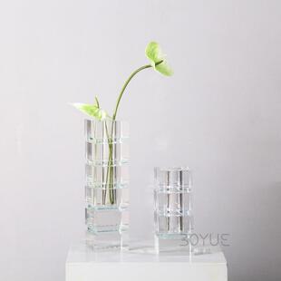 现代简约层叠水晶透明玻璃花瓶样板间别墅民宿鲜花干花软装 饰品 装