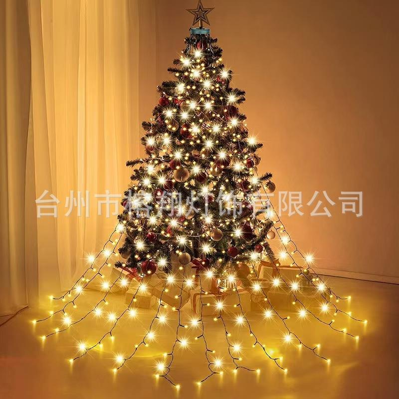 LED新品跨境圣诞树灯串瀑布灯顶灯环形树衣灯户外防水装饰彩灯