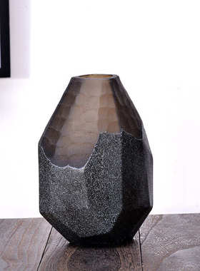 家居宅型红办公欧式刻色风拼接寂磨玻璃新款花瓶手工 网几何摆件