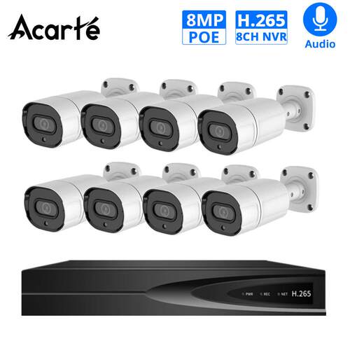 8MP 4k poe cctv mera system红外夜视监控摄像头套装