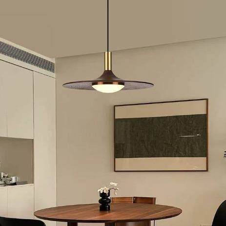 新中式实木圆形餐厅灯简约卧室吧台创意床头主灯led单头三头吊灯