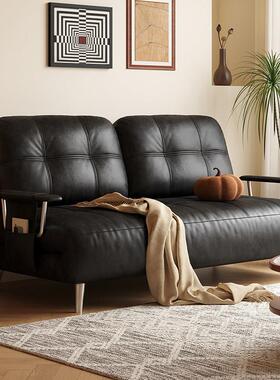 木宫匠家具芬迪可折叠沙发床双人两用小户型中古风黑色伸缩沙发床