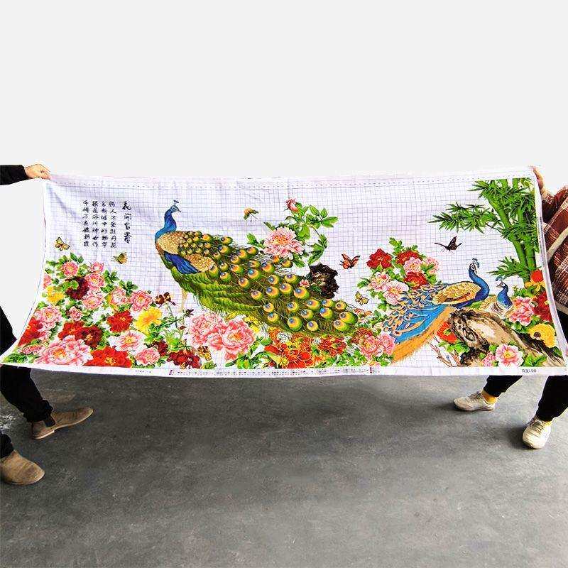 孔雀十字绣成品不带框纯手工出售绣好的2025新款高端客厅牡丹花卉
