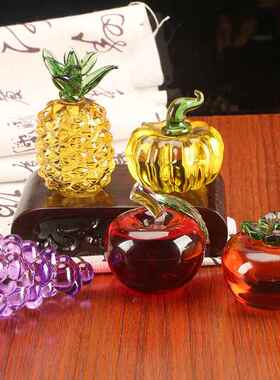 水晶水果摆件事事如意柿子南瓜镇纸摆件菠萝苹果家居装饰品