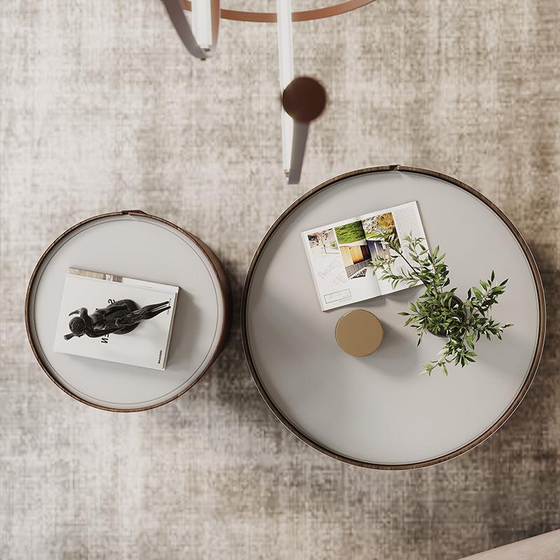 马鞍皮圆简大小桶形岩茶几储物收纳现代约客厅c28板茶几地柜组合