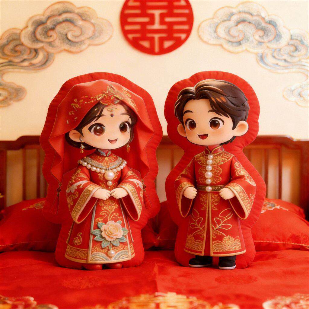 压床娃娃结婚一对新款可爱婚礼婚房喜娃摆件婚庆婚床新婚礼物抱枕