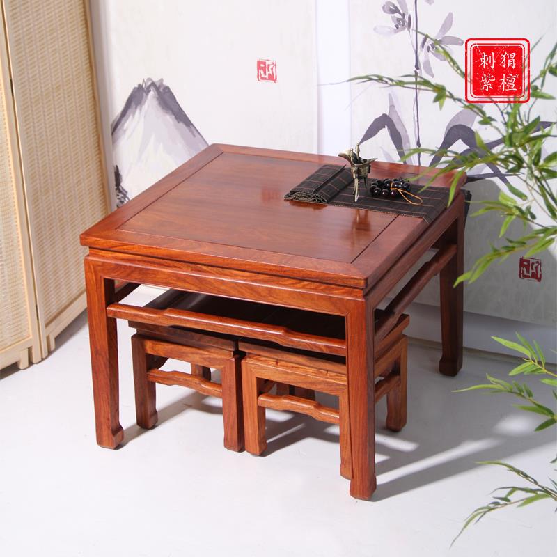 红木餐桌花梨方桌中式刺猬紫檀茶桌小户型实木八仙桌阳台桌儿童桌