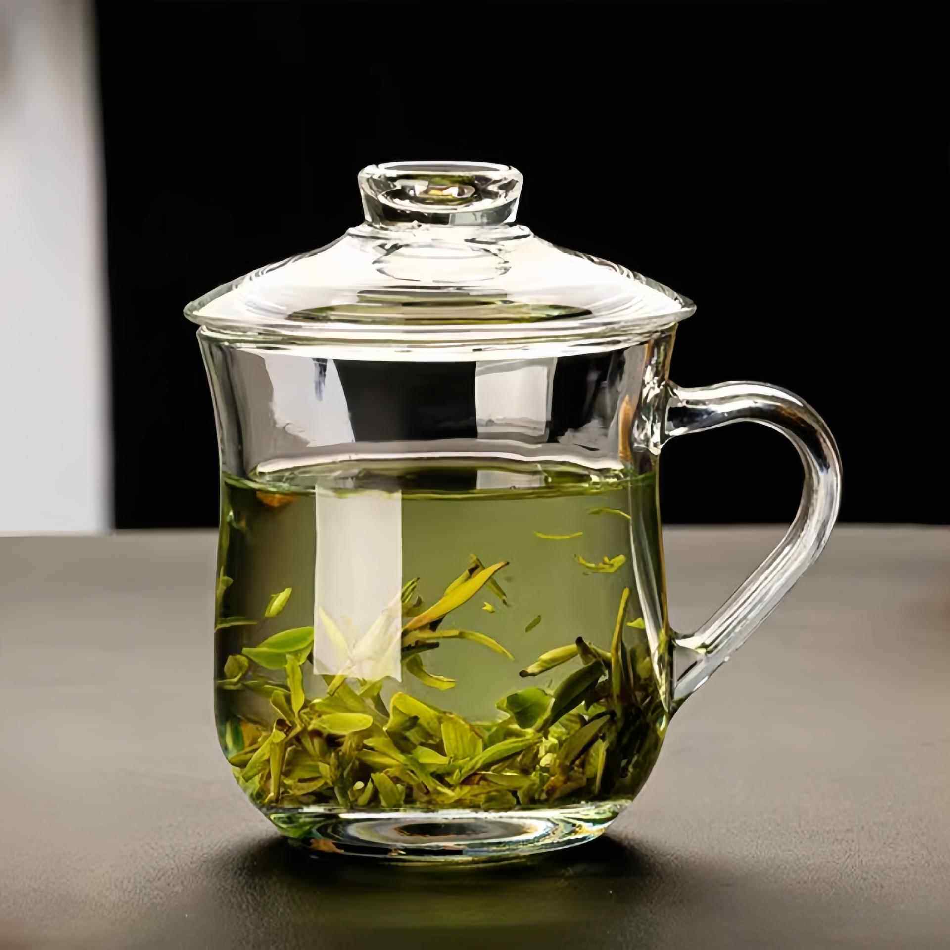 钢化玻璃茶杯子耐高温泡茶玻璃杯喝水带盖耐热家用有盖子带手柄杯