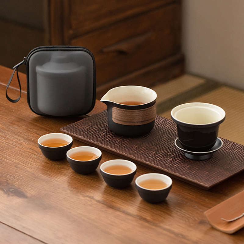 便携式旅行茶具套装户外快客杯一壶四杯简易旅游泡茶喝茶随身露营