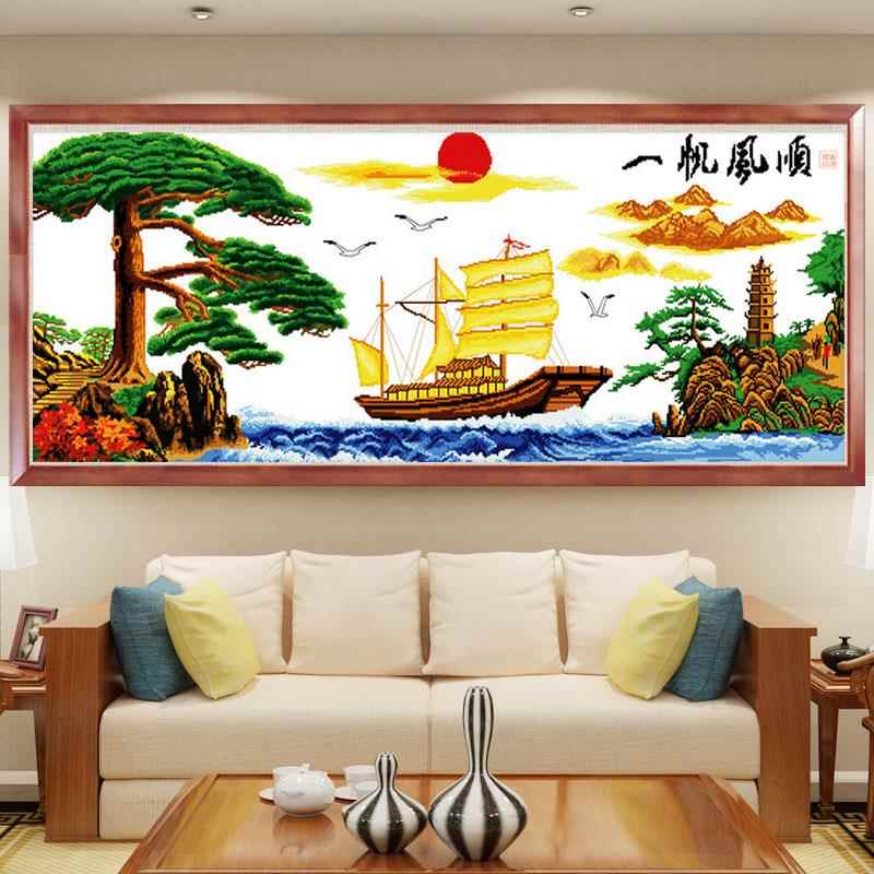 新款5D钻石画客厅满钻贴钻十字绣迎客松一帆风顺钻石绣简约现