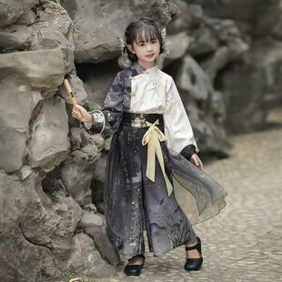 春不晚女童汉服大小童新中式国风套装儿童立领斜襟古风练功服竹子
