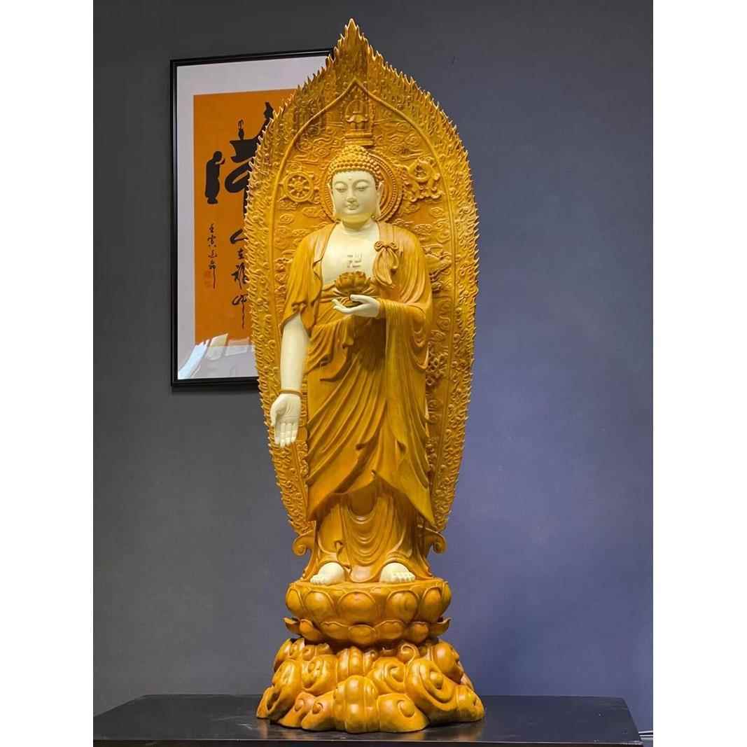 香樟木 阿弥陀佛 释迦摩尼佛 佛像 木雕摆件 家用佛堂供奉神像