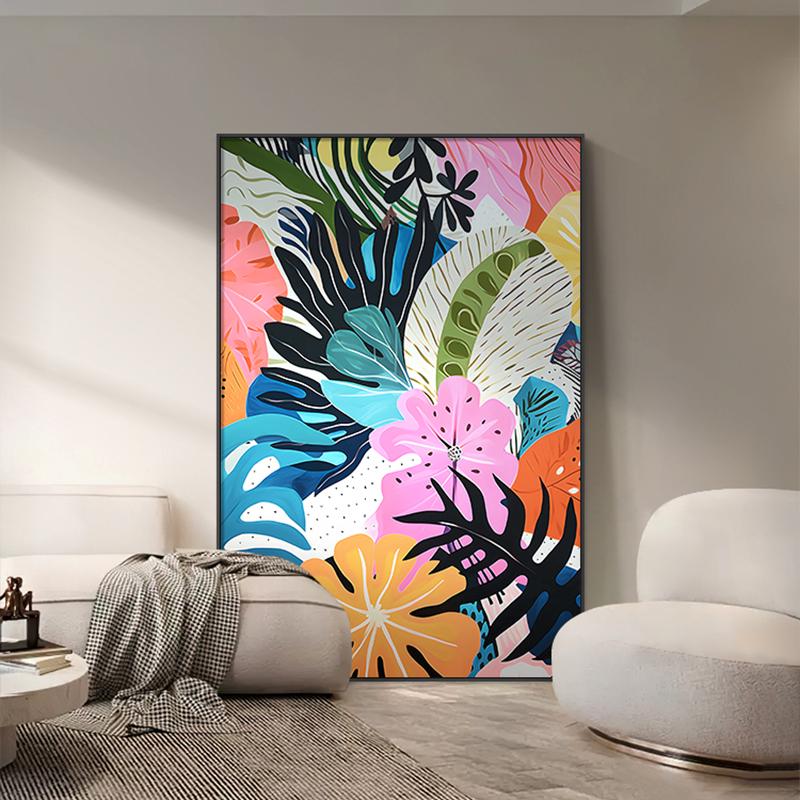 北欧风沙发背景墙装饰画抽象简约玄关挂画梵高色彩艺术客厅落地画