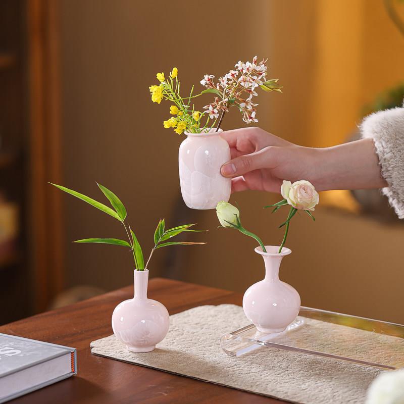 景德镇陶瓷结晶釉小花瓶水缸桌面摆件彷真花迷你小清新手工瓶瓷器