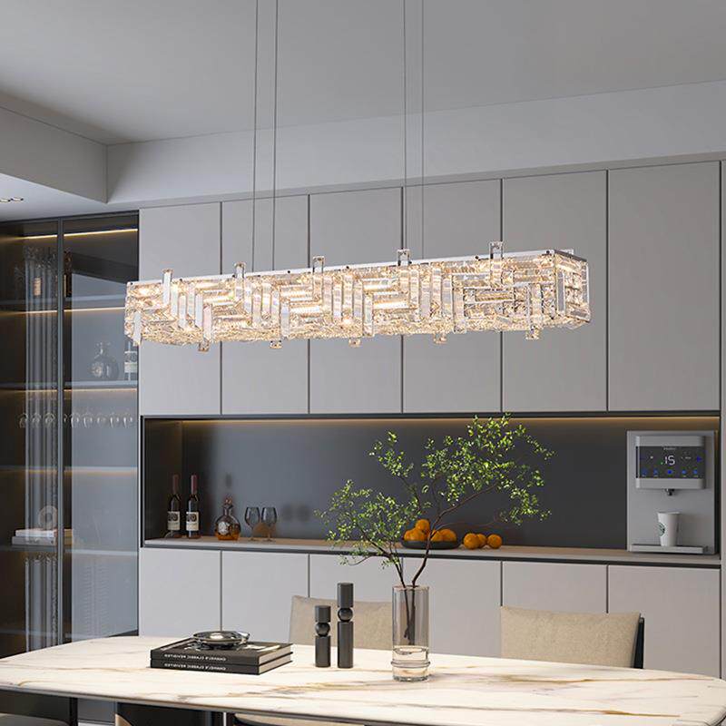 水晶轻奢客厅吊灯简约意式长条别墅大厅主卧餐厅一字酒店大堂吊灯
