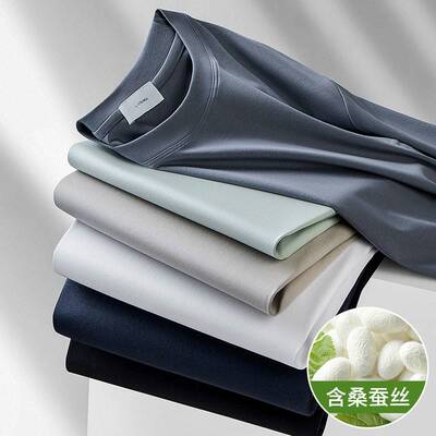 冰氧桑蚕丝短袖T桖男士高品质液氨凉感抗菌休闲体恤衫2025年夏季