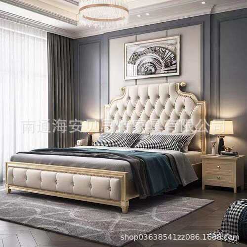 美式实木卧室双人床轻奢现代软靠主卧公主床婚床欧式1.8米1.5米床