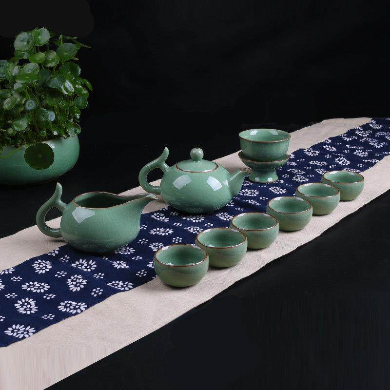 五岳龙泉青瓷翘把壶十头冰裂功夫茶具套组陶瓷旅行整套茶具包邮