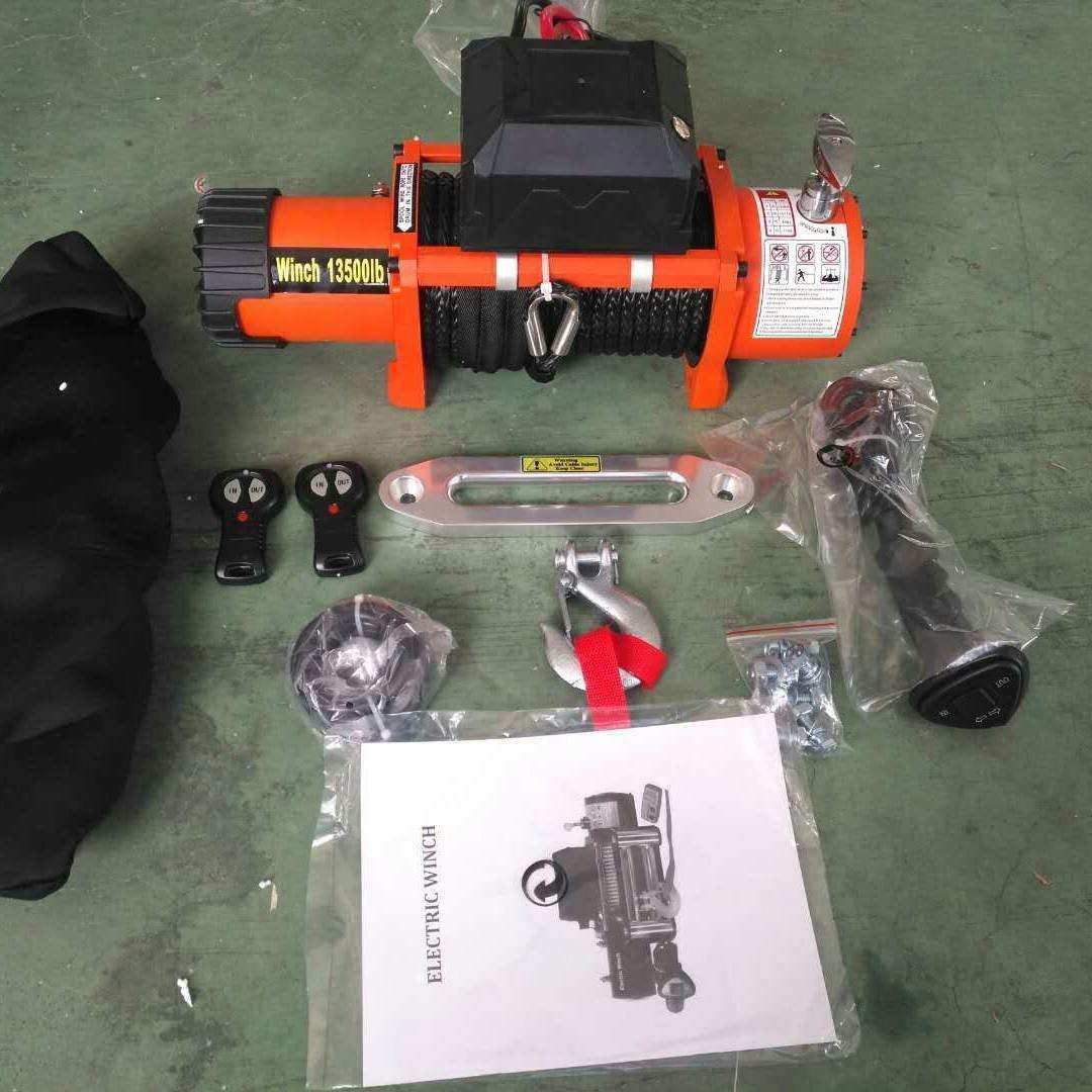 厂家供应电动绞盘1000磅尼龙绳钢丝绳12v/24v绞盘遥控汽车绞盘