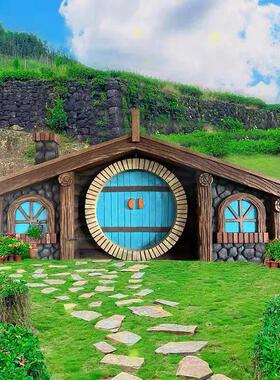 霍比特人小屋雕塑摆件田园农场木屋幼儿园圣诞节装饰网红打卡拍照