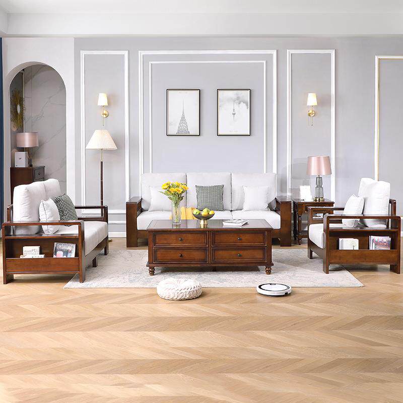 美式实木沙发现代简约客厅小户型三人位布艺贵妃沙发组合家具套装