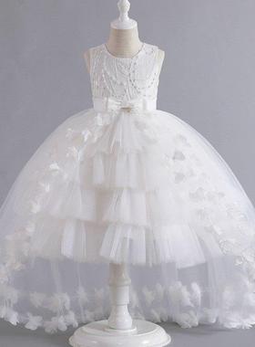 高档女童燕尾礼裙夏季儿童演服连表衣裙生日主公裙紫色前短后长演