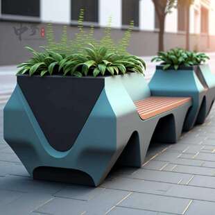 玻璃钢花盆座椅花箱户外广场街道公园马路异形大长椅切片椅子学校