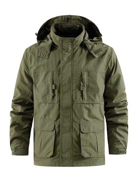 Men's coat stand collar jacket with multiple pockets,