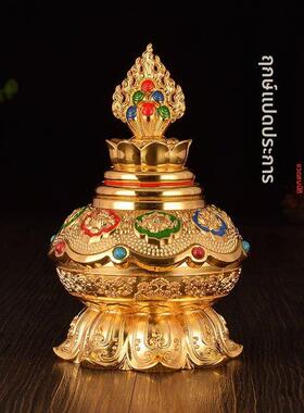 藏传民族用品镀金彩绘八吉祥莲花摩尼宝财神宝瓶合金宝瓶双色可选