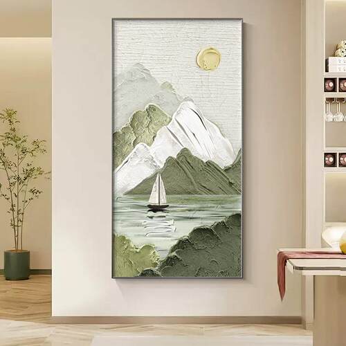 玄关装饰画山水画现代轻奢高档走廊过道挂画奶油风客厅壁画