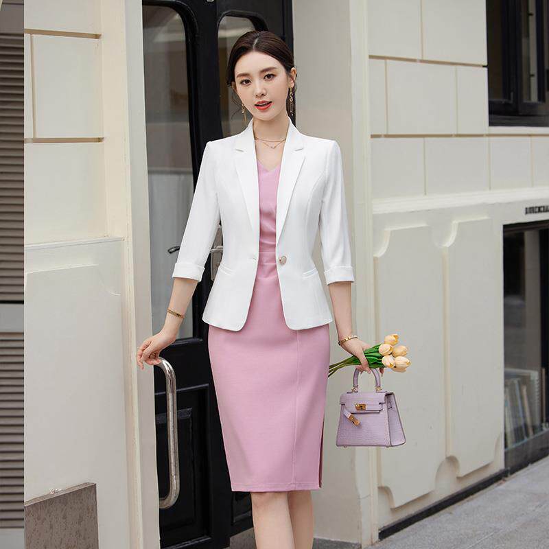 中袖小西装外套女2026新款春夏季休闲百搭连衣裙薄款气质西服套裙