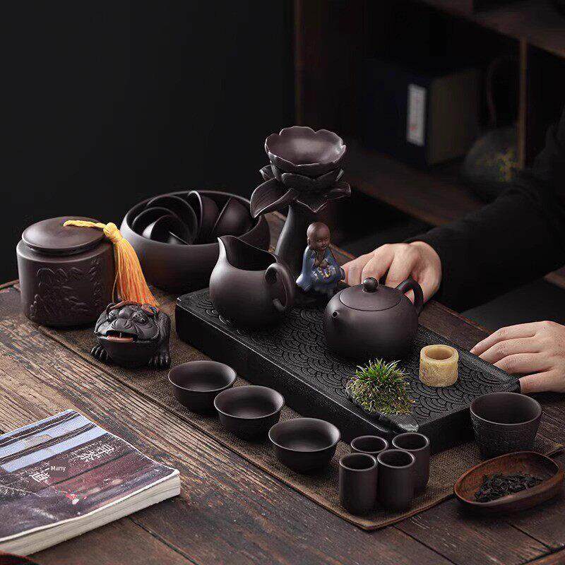 紫砂功夫茶具套装2024新款茶壶盖碗茶盘陶瓷家用客厅办公室泡茶器