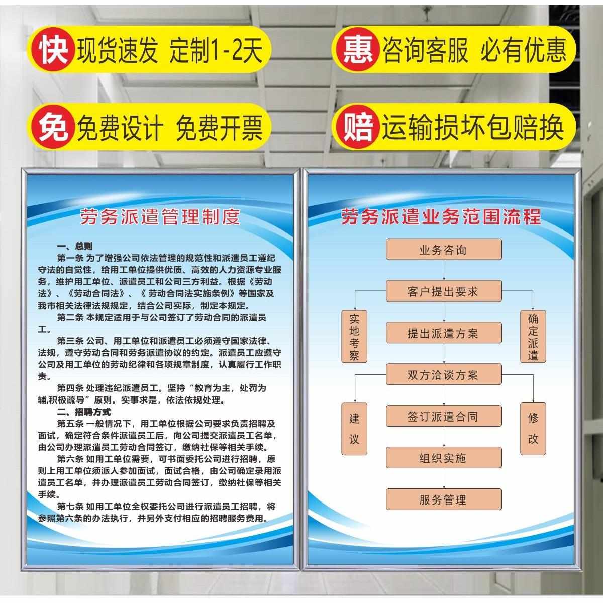 管理制度中介派遣上劳务人力资源办证标牌劳动纪律墙公司考核规章