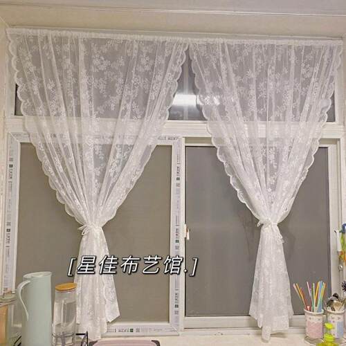 韩式蕾丝白纱帘成品窗帘客厅隔断美式田园乡村门帘阳台飘窗魔术贴