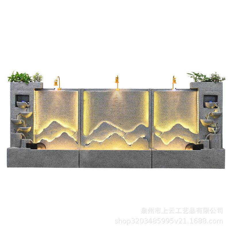 水幕墙流水屏风假山喷泉户外景观花园庭院背景墙办公室鱼池摆件