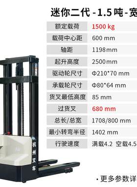 杭州叉车迷你型CDD15-A2MJ-SZD托盘堆垛车全电动堆高车仓储货架机