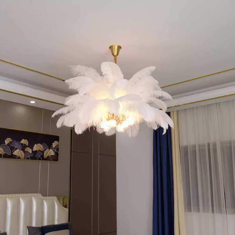 全铜轻奢卧室灯ins吊灯北欧房简约奶油风法式超美鸵鸟羽毛灯,家装灯饰光源,客厅吊灯,淘宝优惠券,粉丝福利购,淘宝优惠卷