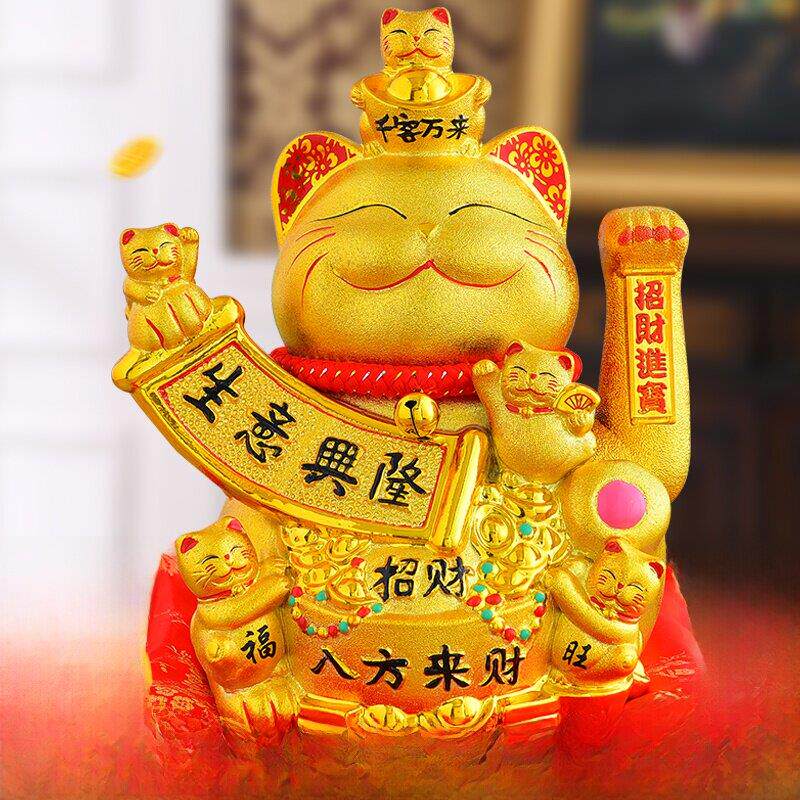摇手招财猫大号金色陶瓷储蓄罐摆件店铺礼品发财猫开业家居收银台