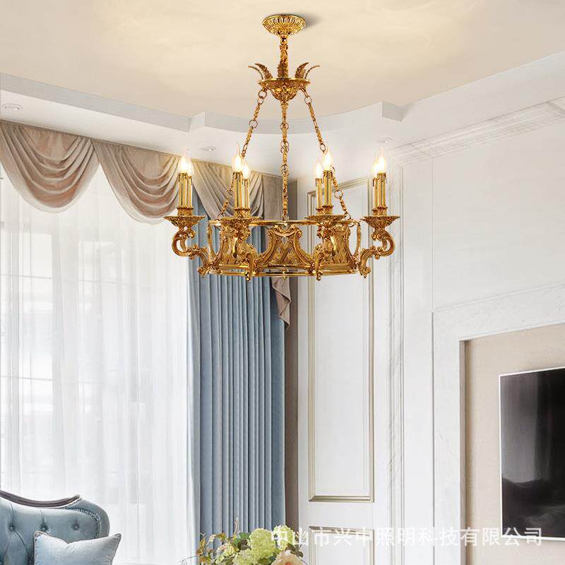 法式别墅客厅全铜吊灯奢华大气书房灯欧式卧室餐厅复古玄关灯具