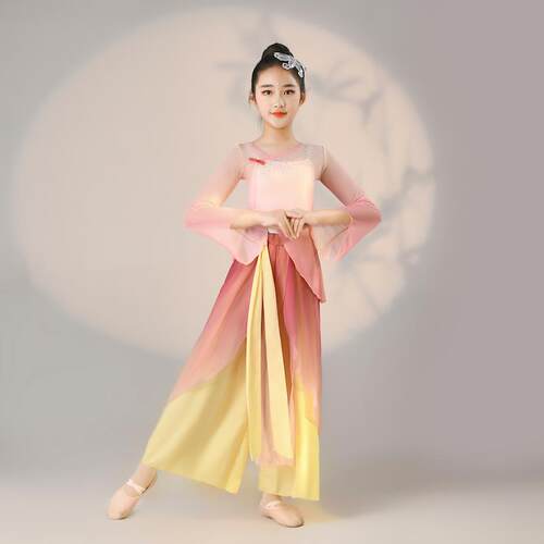 正品童民古典舞蹈演出服幼儿飘逸族舞练儿功服女童国中风扇子舞表