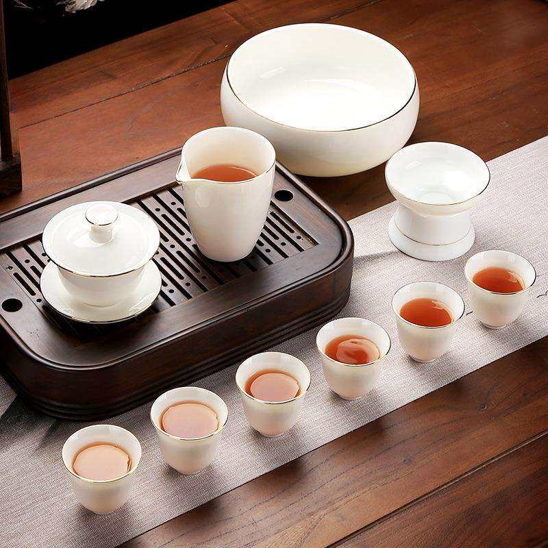 德化白瓷茶具套装家用羊脂玉盖碗客厅办公室茶杯陶瓷泡茶小型