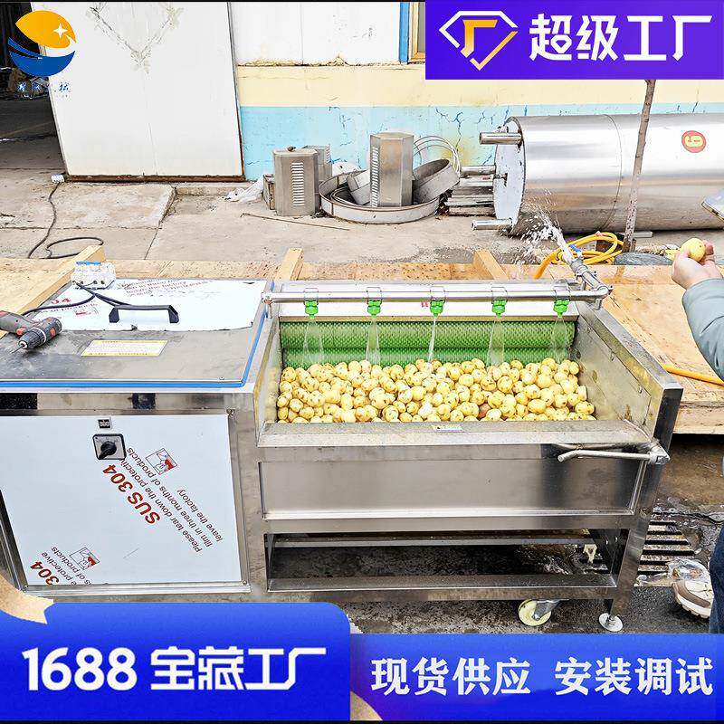 自动毛刷中药材清洗机毛辊红薯土豆清洗去皮机工业大型洗姜机